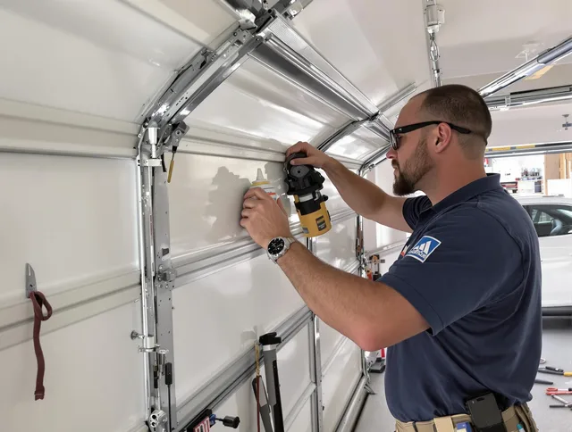 Belmont Garage Door Repair technician quieting a noisy garage door in Belmont