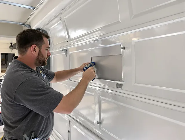 Garage door panel repair by Belmont Garage Door Repair in Belmont