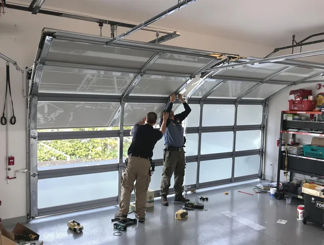 Belmont Garage Door Repair expert performing precise panel replacement on Belmont garage door